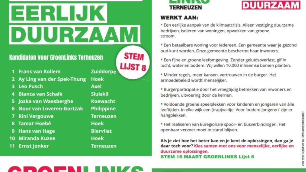 Flyer GroenLinks Terneuzen